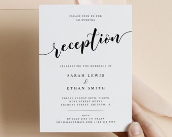 Evening Reception Invitation Template, Printable Modern Calligraphy Font Wedding Reception Party Editable Invitation #024