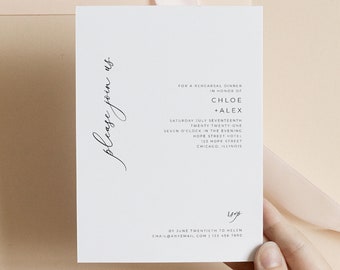 Minimalist Rehearsal Dinner Template, Printable Modern Wedding Rehearsal Dinner Invitation Template,  100% Editable Instant Download #028