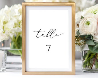 Printable Wedding Table Numbers, Simple Calligraphy Wedding Table Name Cards Editable Template, Instant Download #016