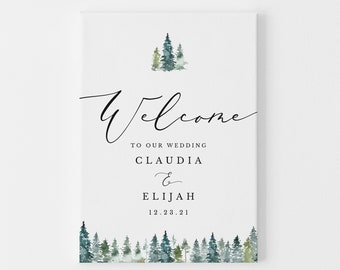 Pine Trees Wedding Welcome Sign Template, Printable Welcome to Our Wedding Editable Signage #019