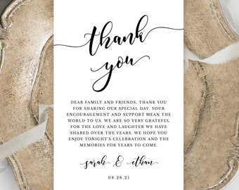 Wedding Thank You Note Printable, Wedding Table Thank You Card Template, Modern Calligraphy Font Thank You Place Card #024