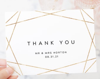 Wedding Thank You Note Template, Printable Geometric Wedding Thank You Card Editable Template #010