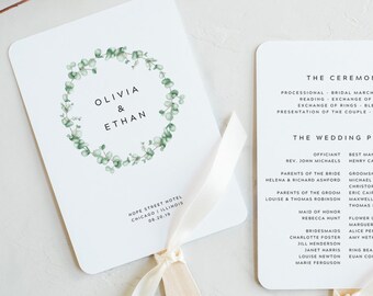 Greenery Wedding Program Fan Printable Template Wedding Fan Program Modern Wedding Program Order of Service EDIT in TEMPLETT Olivia