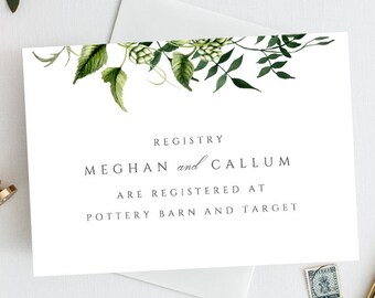 Wedding Registry Card Template, Greenery Wedding Registry Card Template, Printable Gift List Card, Enclosure, EDIT in TEMPLETT, Meghan