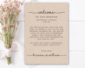 Wedding Welcome Bag Note Template - Printable Welcome Bag Letter - Rustic Wedding Itinerary Template - TEMPLETT - Brianna