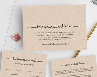 Wedding Invitation Template - Rustic Wedding Printable - Print on Kraft - Editable DIY Invite - TEMPLETT - Brianna