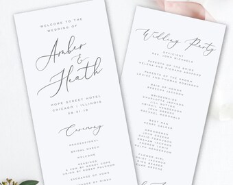 Adel Simple 1 Page Wedding Program Template In Black Etsy
