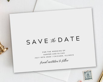 Black and White Save the Date, Printable Save the Date Invites Template, Minimalist Save the Date, Save Our Date, EDIT in TEMPLETT, Harper