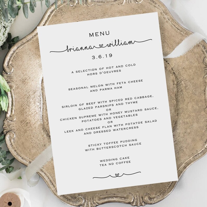 Rustic Wedding Menu Template Printable Wedding Menu Print Etsy Canada