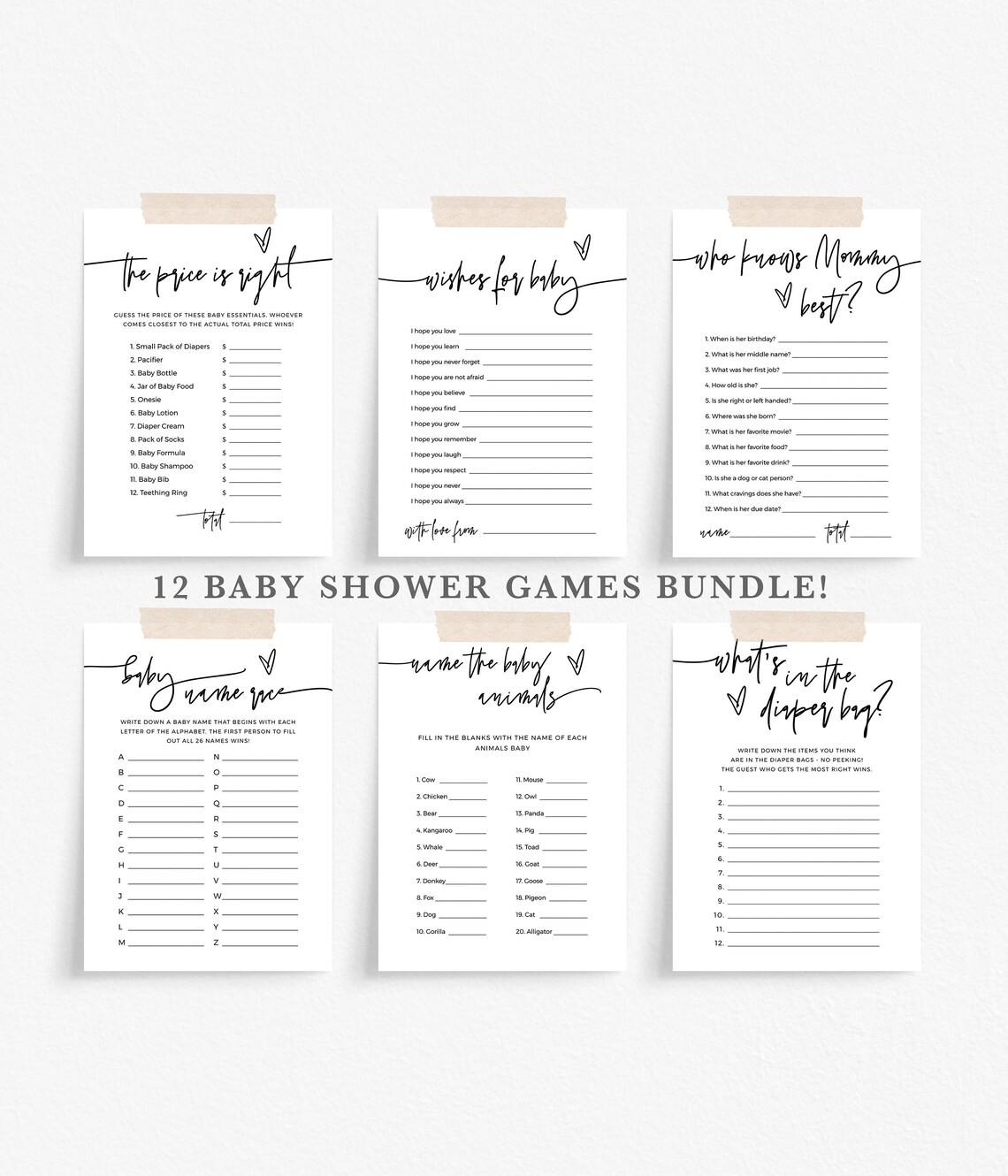 Minimalist Baby Shower Game Bundle Printable Gender Neutral | Etsy