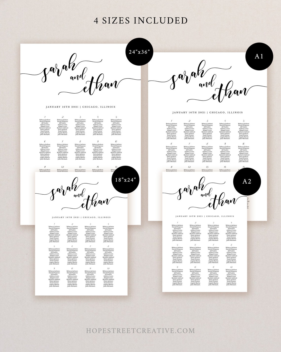 Printable Seating Chart Template Modern Calligraphy Font | Etsy