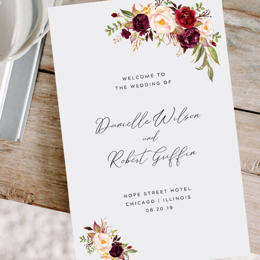 Floral Wedding Program Folded Printable Wedding Program - Etsy