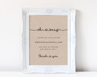 Wedding Hashtag Sign Template Printable Oh Snap Wedding Sign Rustic Wedding Sign Wedding Signage EDIT in TEMPLETT Brianna