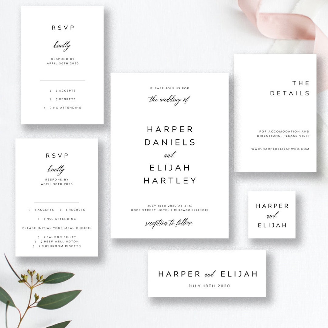 Black and White Wedding Invitation Template, Printable Wedding ...