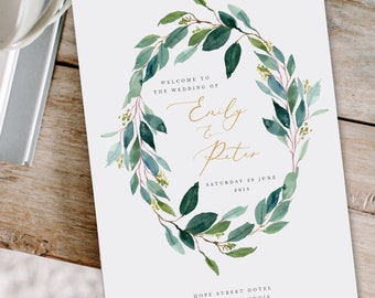 Printable Folded Wedding Program, Editable Wedding Program Printable Template, Order of Service, Program Booklet, EDIT in TEMPLETT, Emily