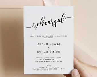 Rehearsal Dinner Invitation Template, Printable Elegant Modern Calligraphy Font Wedding Rehearsal Dinner Invite #024