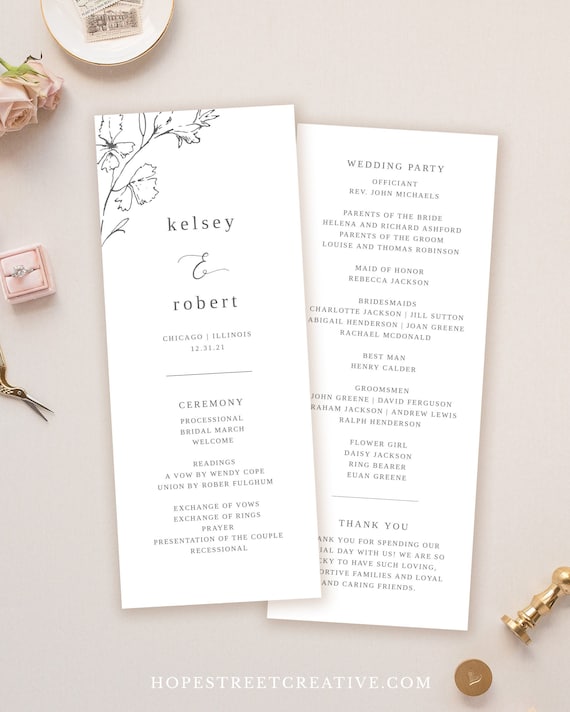 Elegant Double Sided Wedding Program Template Printable Tea - Etsy