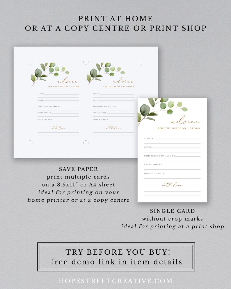 Advice for the Bride and Groom Card Template Printable - Etsy