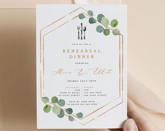 Greenery and Geometric Wedding Rehearsal Dinner Invitation Template, Printable The Night Before We Do Invitation 100% Editable #027