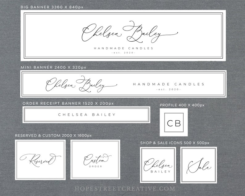 Etsy Shop Banner Set Template Minimalist Black and White DIY | Etsy