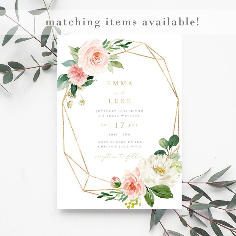 Geometric and Floral Wedding Save the Date Invitation Printable Template Editable Boho Save Our Date Card Emma