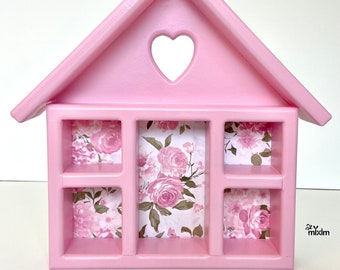 Rosy Pink Wood Shadow Box, Pink Wall Accent, Pink Wall Hanging Shelf, Pink Rose Framed Wall Decor, Pink Display Case, Pink Curio Cabinet.