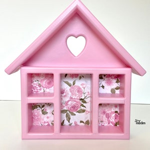 Rosy Pink Wood Shadow Box, Pink Wall Accent, Pink Wall Hanging Shelf, Pink Rose Framed Wall Decor, Pink Display Case, Pink Curio Cabinet.