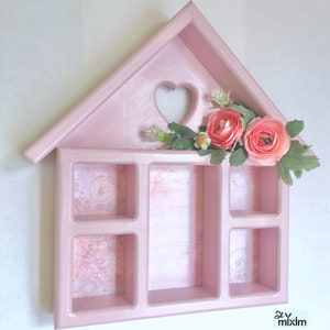 Strawberry pink shelf, heart-shaped cutout girls room pink hanging shelf, pink display box, pink house-shaped shelf, pink wooden shelf image 3