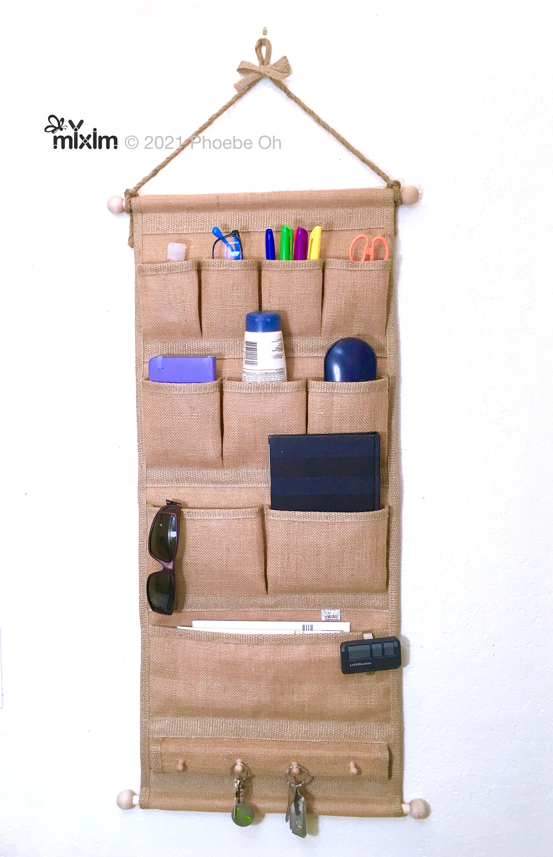 Rustic wall hanging organizer with hanging hooks or pegs Etsy