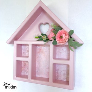Strawberry pink shelf, heart-shaped cutout girls room pink hanging shelf, pink display box, pink house-shaped shelf, pink wooden shelf image 4