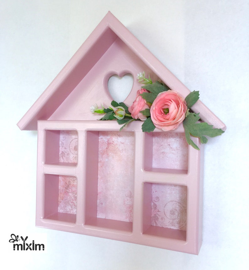 Strawberry pink shelf, heart-shaped cutout girls room pink hanging shelf, pink display box, pink house-shaped shelf, pink wooden shelf image 4