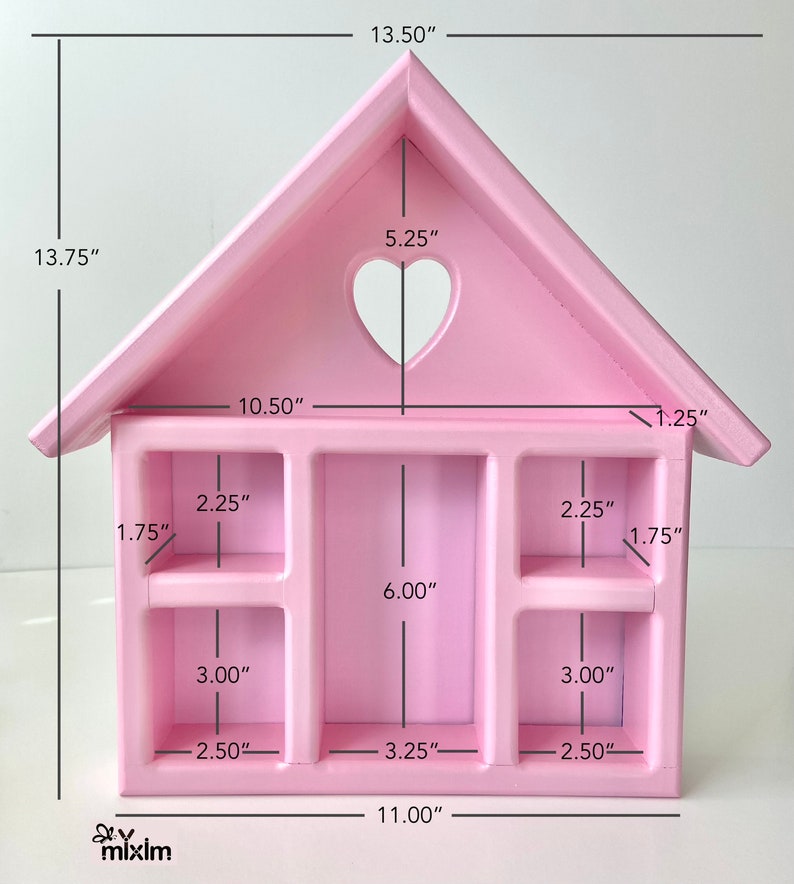 Strawberry pink shelf, heart-shaped cutout girls room pink hanging shelf, pink display box, pink house-shaped shelf, pink wooden shelf image 7