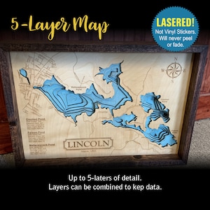 Cartes des lacs en bois - Carte des lacs 3D - Impressionnante carte en bois massif