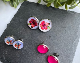 Garden Stud Earrings, Birds and Floral Earrings, Summer Jewellery for Ladies, Lightweight Holiday Earrings, Birthday Gift Set for Mom