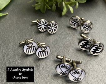 African Symbol Cufflinks, Round Adinkra Cufflinks, Husband to be Gift, Thank you Gift for Groomsman, Unique Present for Stylish Dad