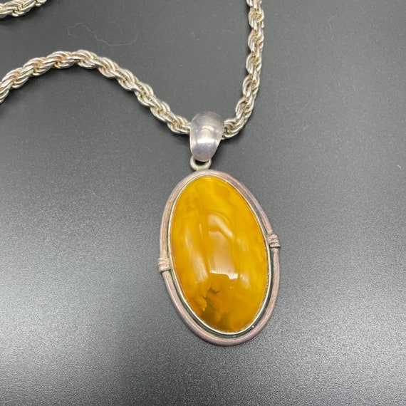 Large Butterscotch Amber Necklace Pendant in 925 … - image 2