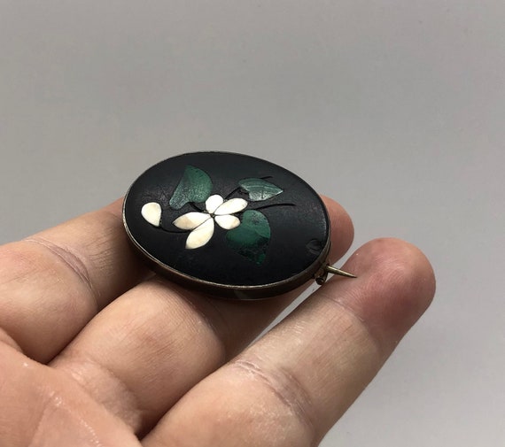 Victorian 925 Sterling Silver Pietra Dura Brooch … - image 6