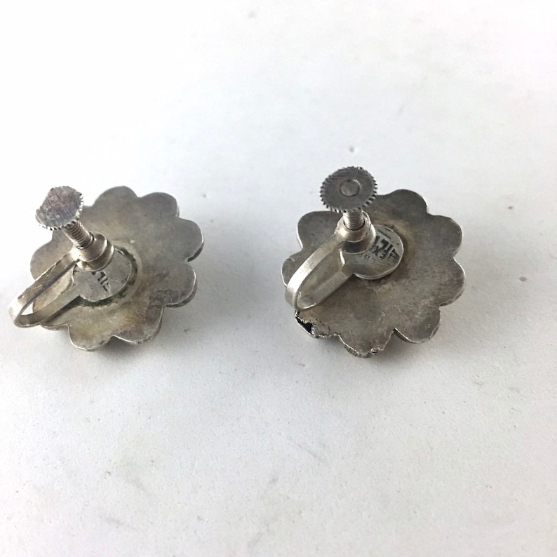Sterling Silver Flower Earrings Unpierced Screwback Old Mexican Jewelry Vintage Boho Botanical