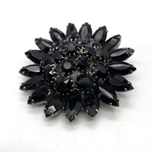 Vintage Large Rhinestone Brooch Weiss Crown Trifari Lisner Black & White Silver Tone image 2