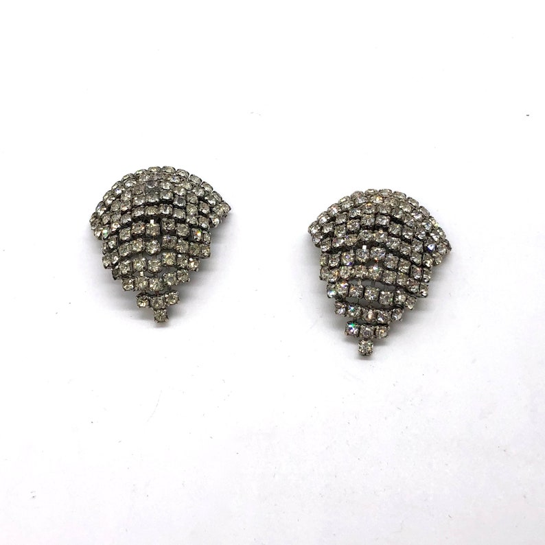 Vintage MUSI Rhinestone Shoe Clips Mid Century Silver Tone