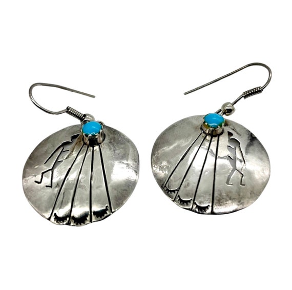 Kokopelli Turquoise Earrings in Sterling Silver /… - image 1