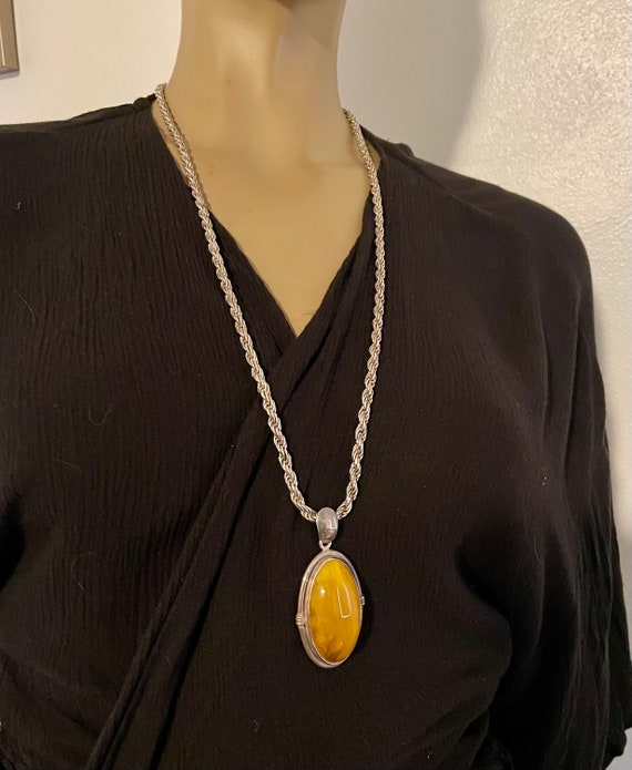 Large Butterscotch Amber Necklace Pendant in 925 … - image 3