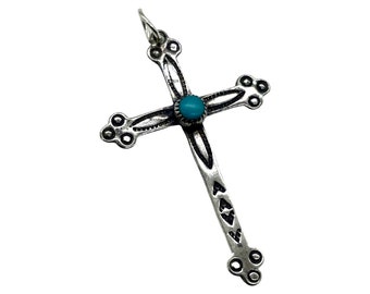 Turquoise Sterling Silver Cross Pendant Bell Trading Post 60s Vintage Southwestern