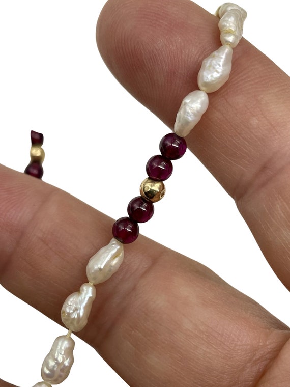 Solid 14k Gold Amethyst Freshwater Pearl Necklace… - image 4
