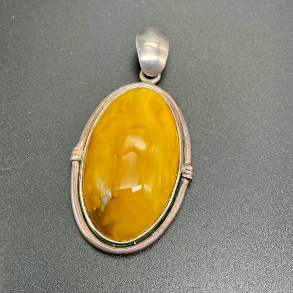 Large Butterscotch Amber Necklace Pendant in 925 … - image 7