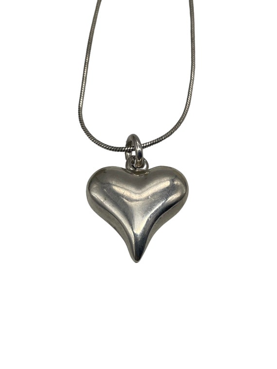 Solid Sterling Silver Puffy Heart Pendant Necklac… - image 5