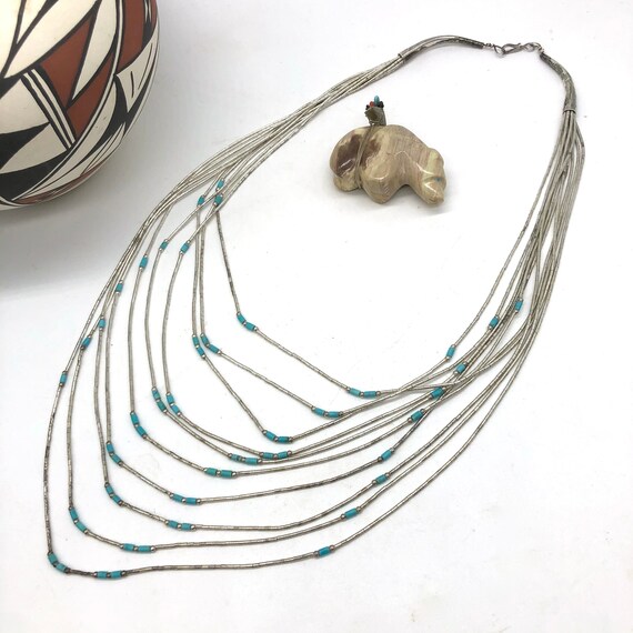 Turquoise Liquid Silver Heishi Statement Necklace… - image 5