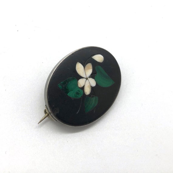 Victorian 925 Sterling Silver Pietra Dura Brooch … - image 5