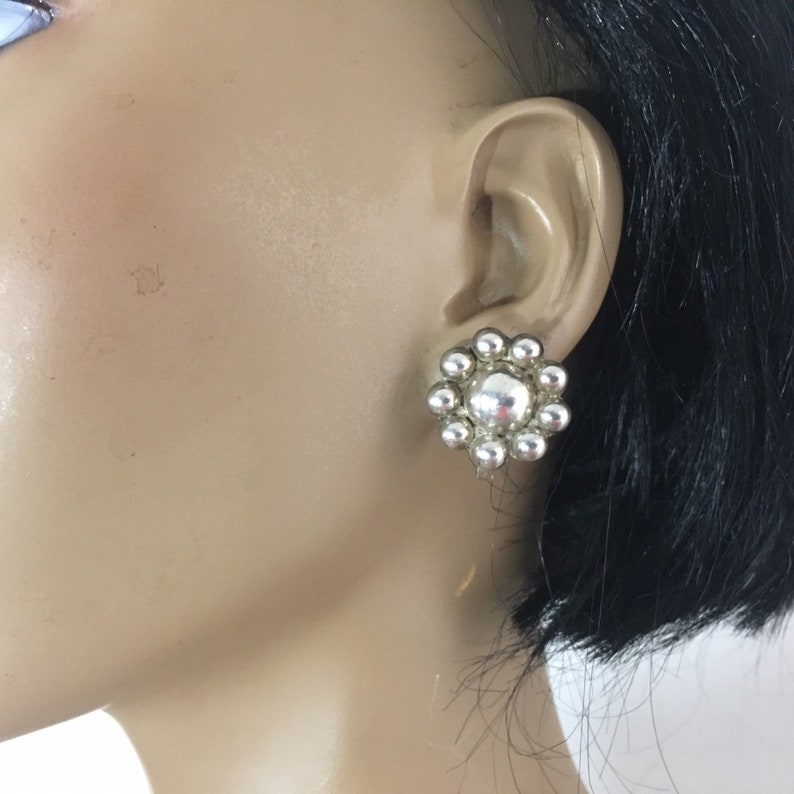 Sterling Silver Flower Earrings Unpierced Screwback Old Mexican Jewelry Vintage Boho Botanical