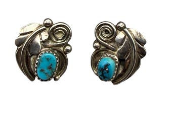 Navajo Turquoise Earrings in Sterling Silver Signed Ma' Atsidii